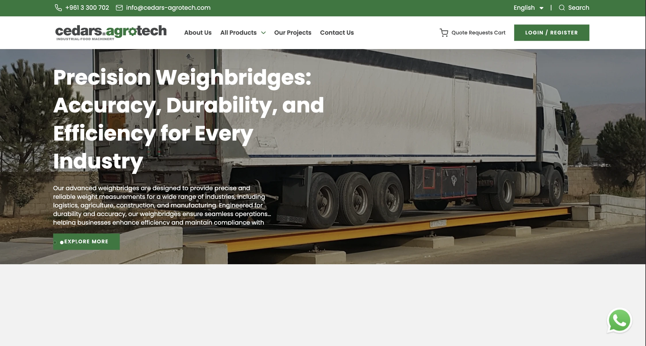 Cedars Agrotech industrial machinery website homepage