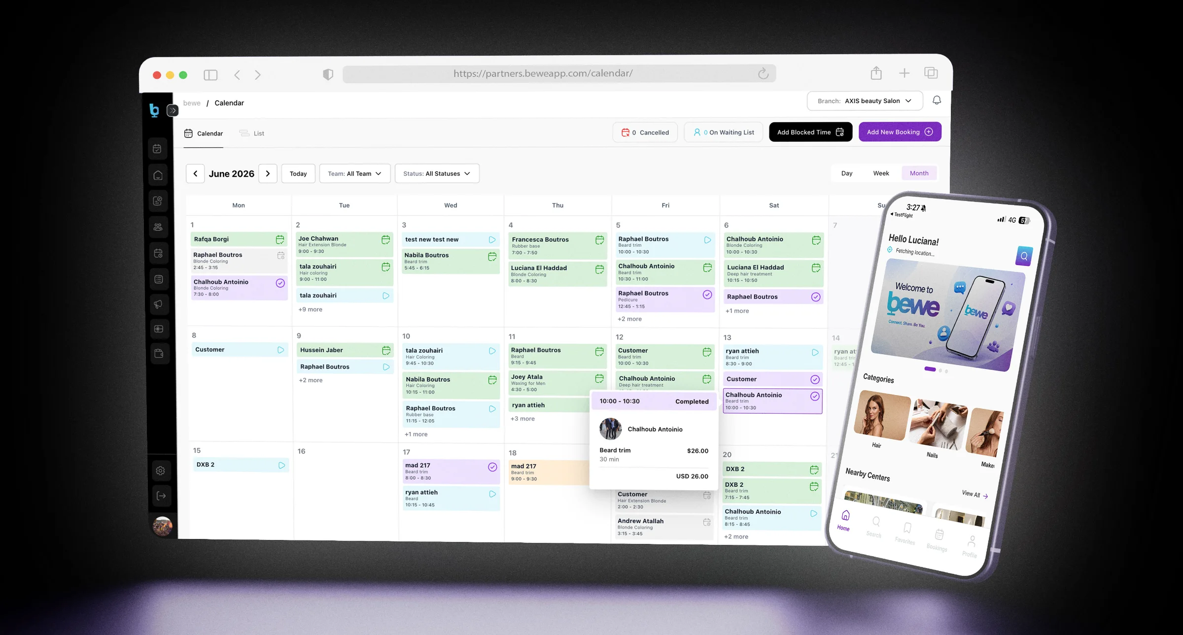 BEWE consumer mobile app interfaces